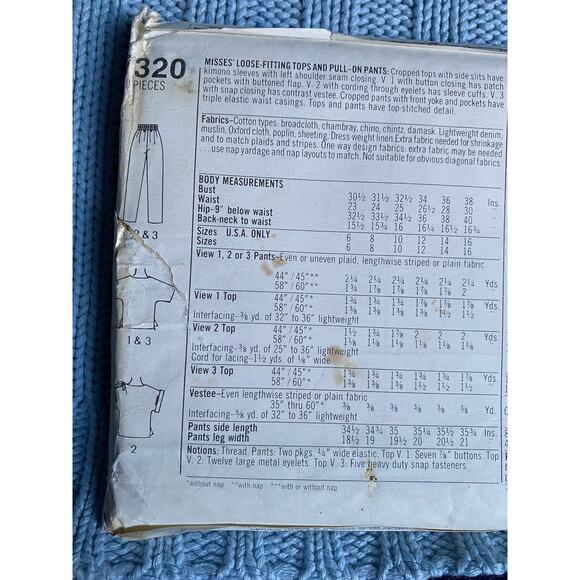 Simplicity 7320 Sewing pattern oversized top straight leg pant 1980s size 6 8 10 - Picture 4 of 5